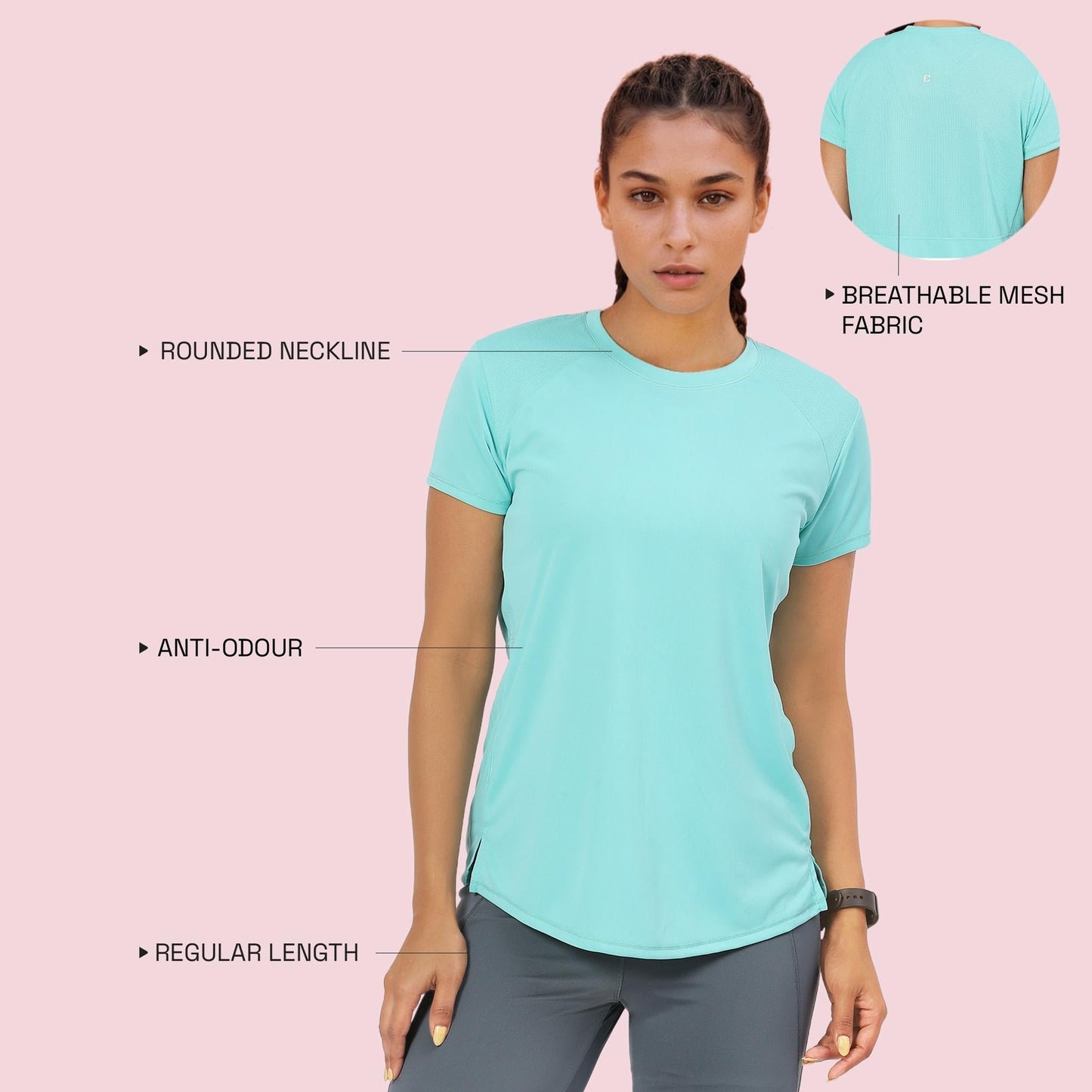 Enamor Womens Solid Relaxed Fit T-Shirt (A313_Pool Blue