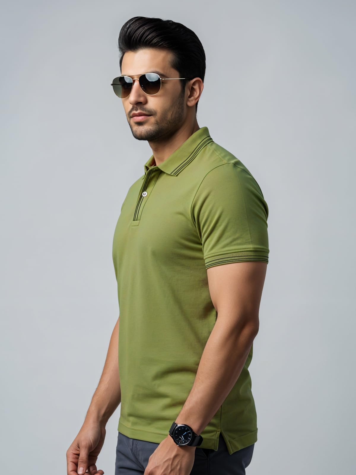 Mens Premium Cotton Polo T-Shirt | 220 GSM Soft Fabric | Casual Stylish Look | Contrast Collar Design Olive Polo T Shirt | Polo