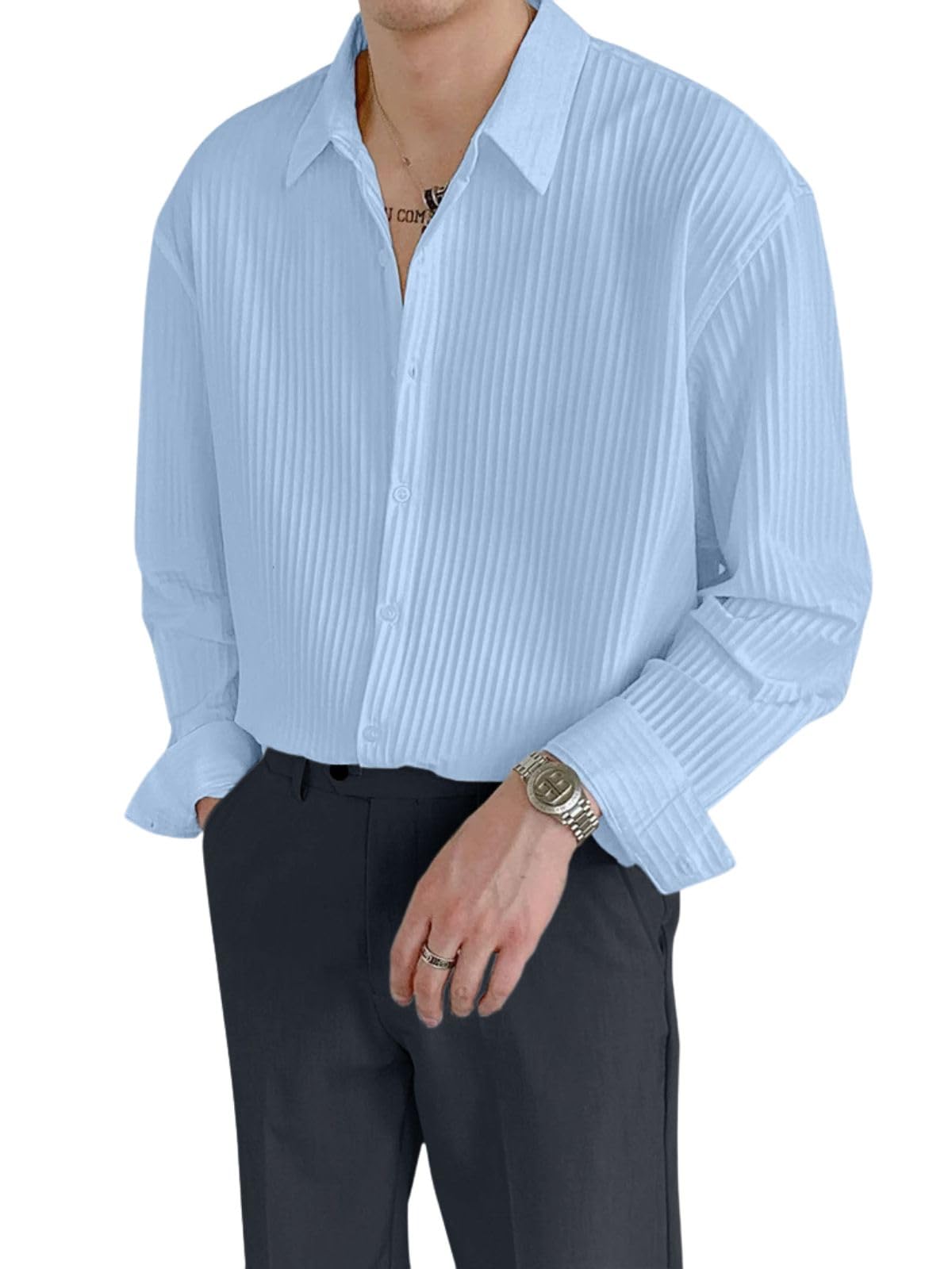 Greciilooks MenS Regular Fit Casual Shirt (Gl-Ms-6155_Blue