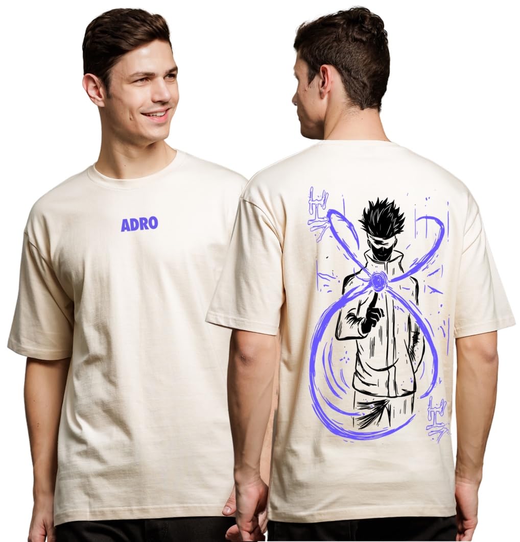ADRO Oversize T Shirt for Men | Drop Shoulder Cotton T Shirt | Anime Oversize T-Shirt | Luffy T Shirt Gear 5| Trendy Front and B