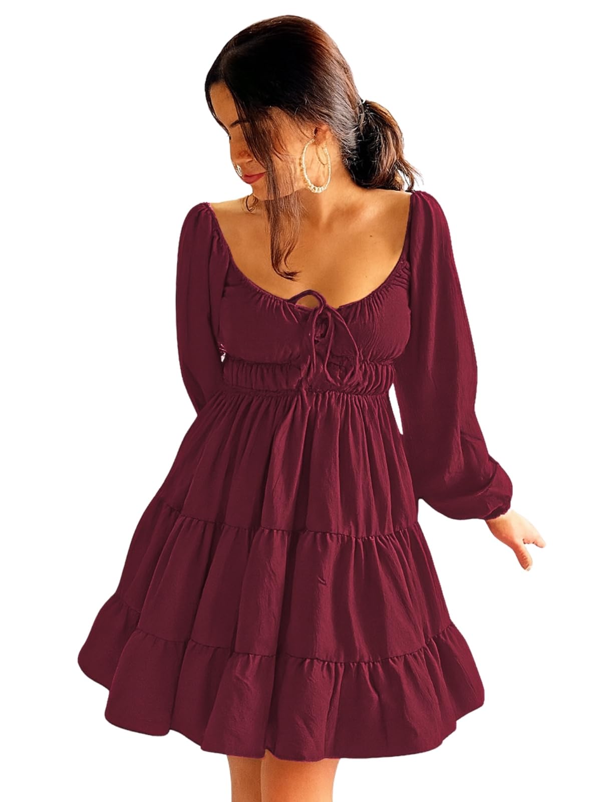 Leriya Fashion Rayon Above The Knee Western Dress For Women (Lf-W.Dress-Wd1250_Maroon