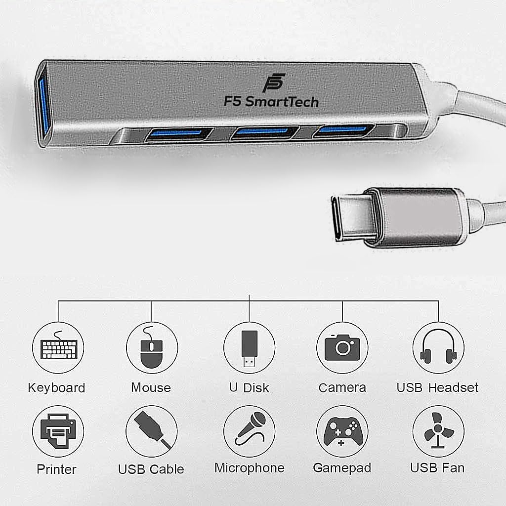 F5 SmartTech 4 in 1 Type C 4 Ports High Speed 3.0 USB Hub