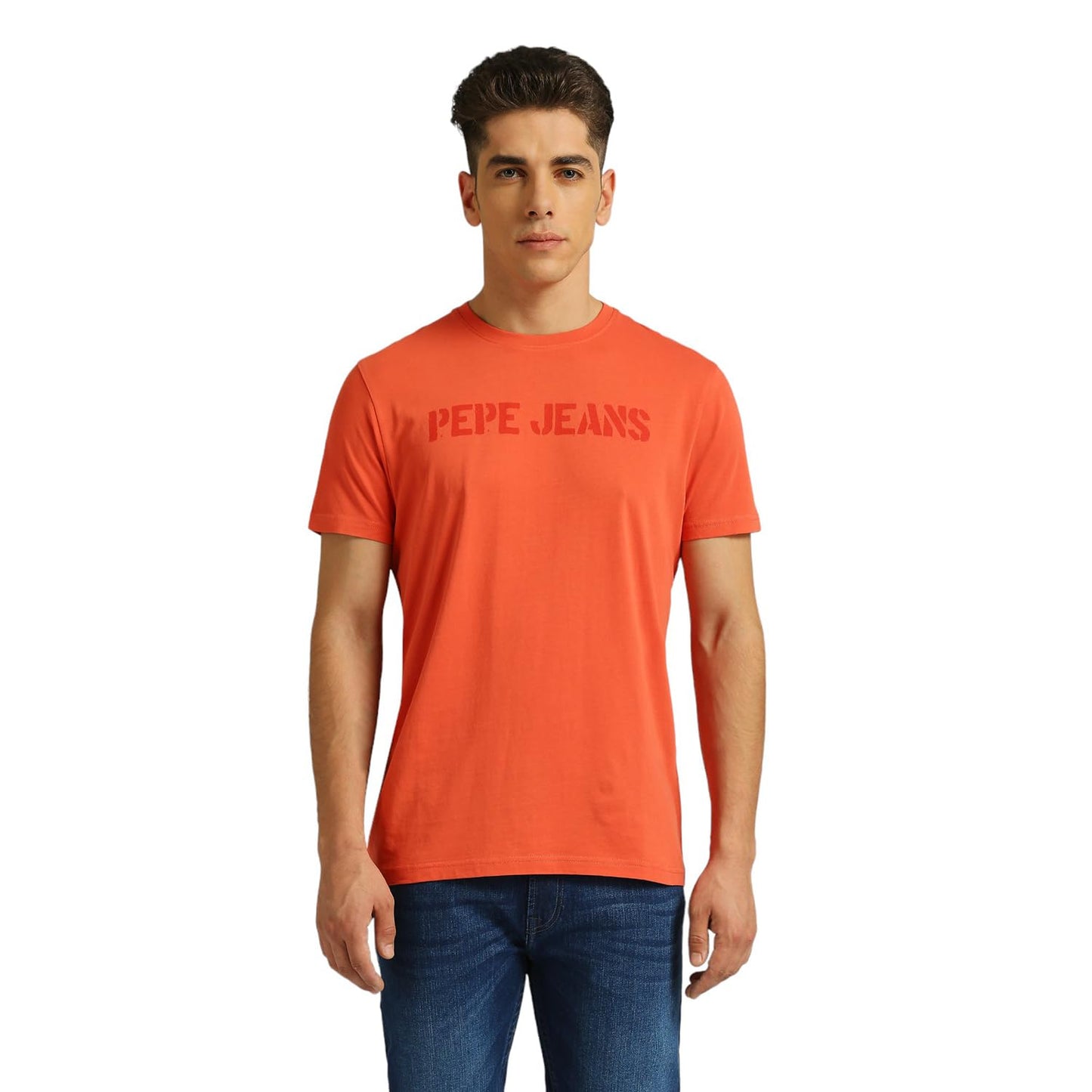 Pepe Jeans Orange Solid Graphic Print Short Sleeve T-Shirt