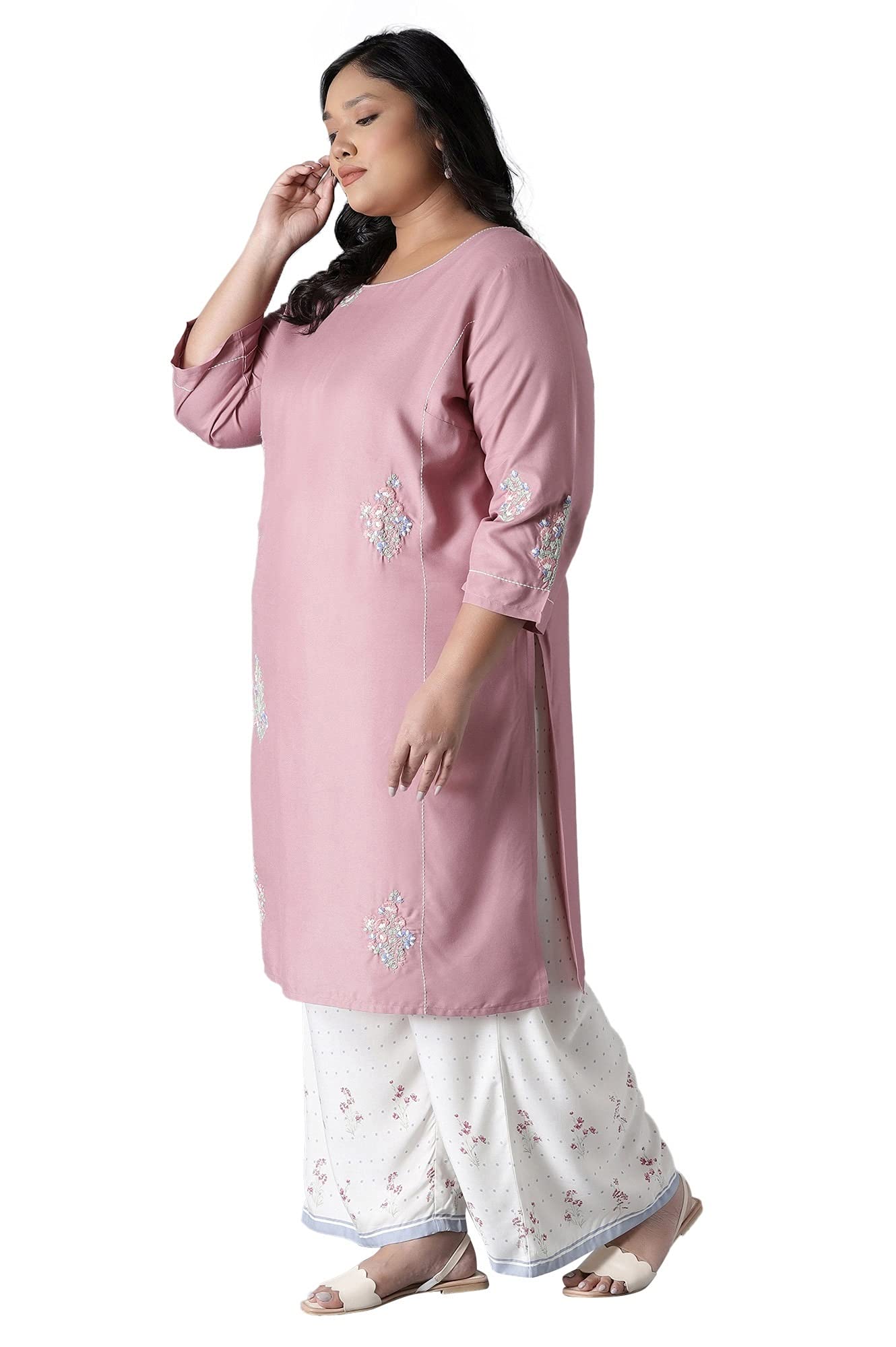 W for Woman Women's Viscose Straight Kurta with Embroidery