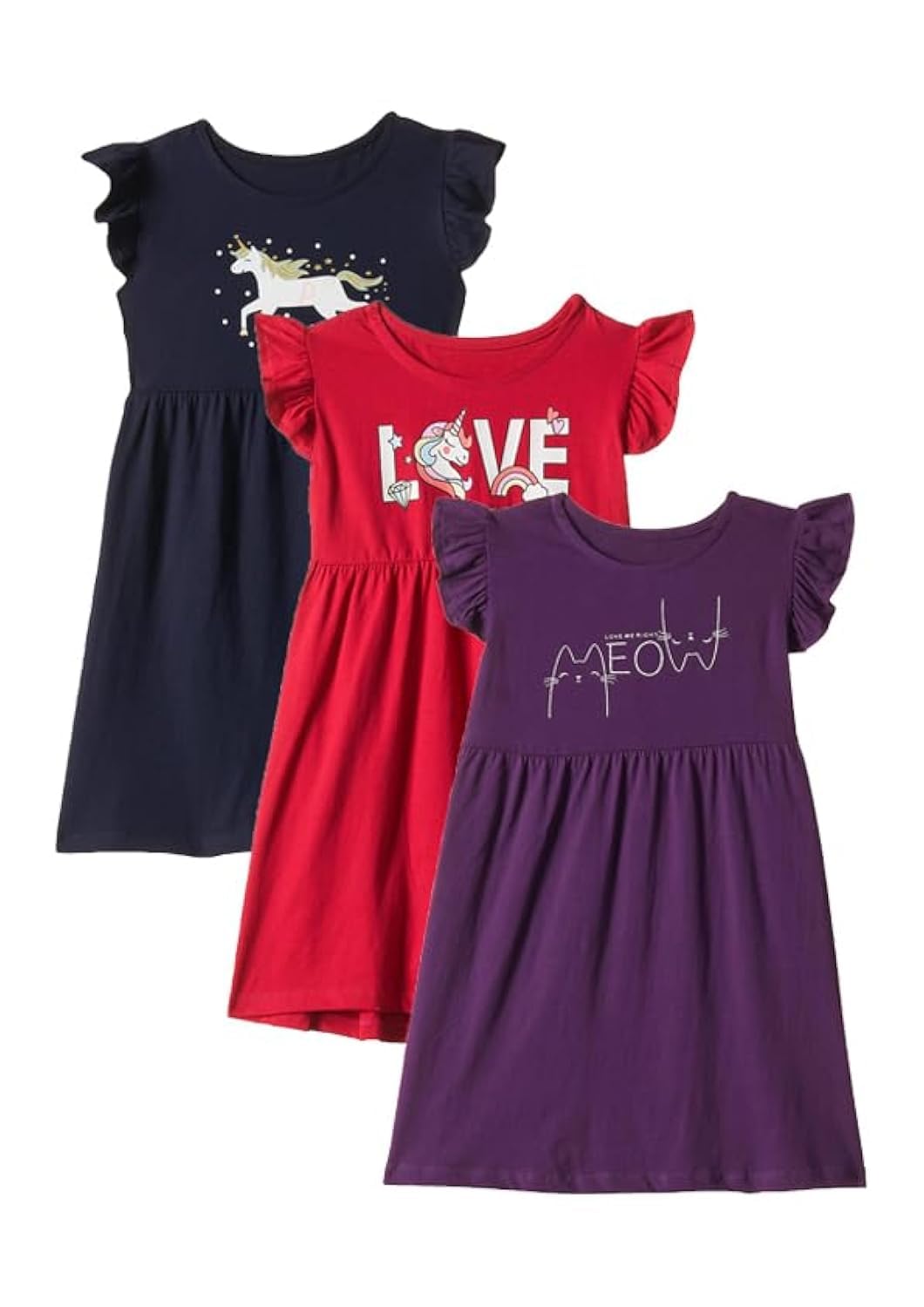 T2F Girls Cotton Printed Regular Fit Casual Dress