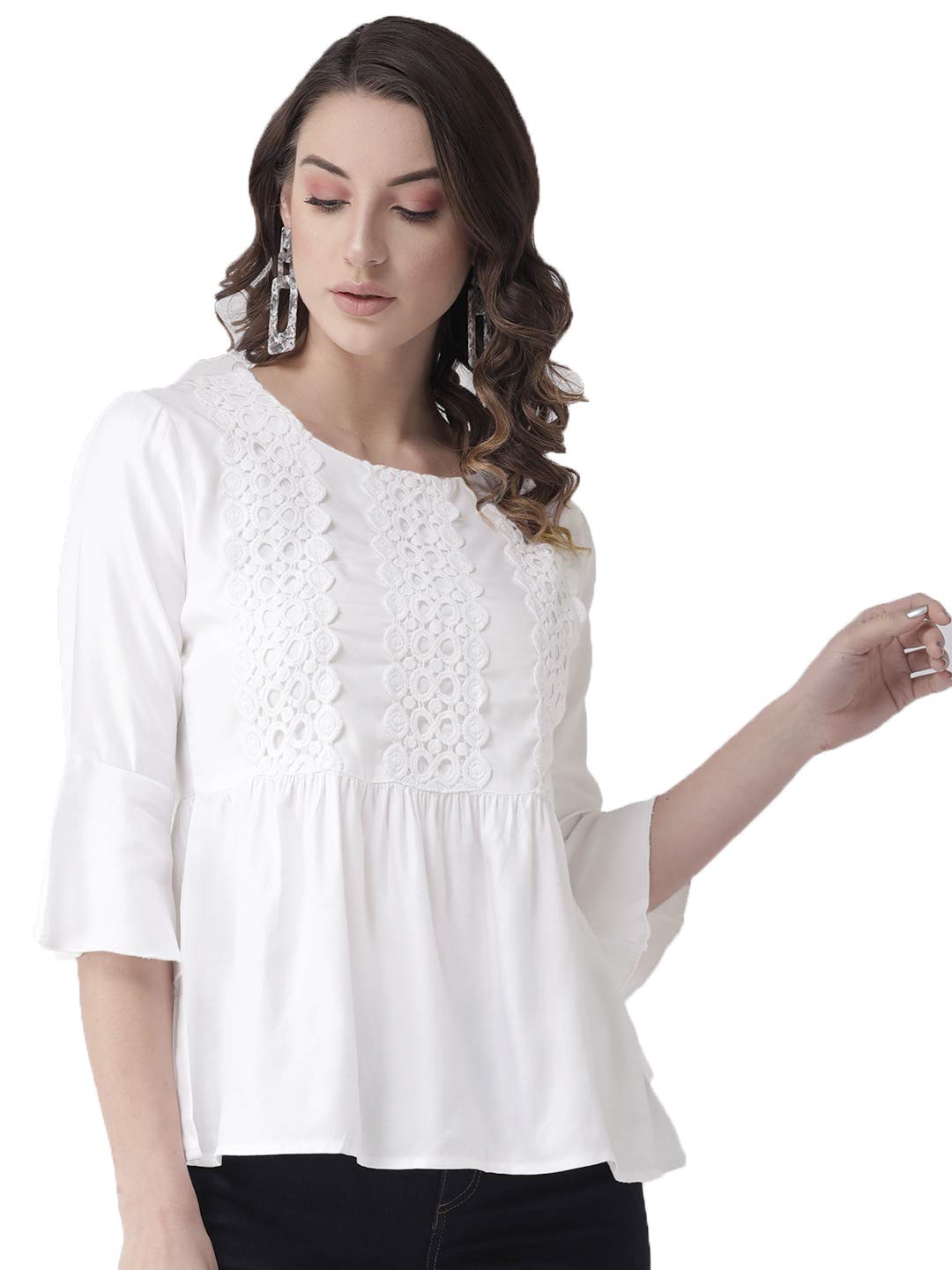 Style Quotient Women Solid White Viscose Rayon Empire Smart Casual Top