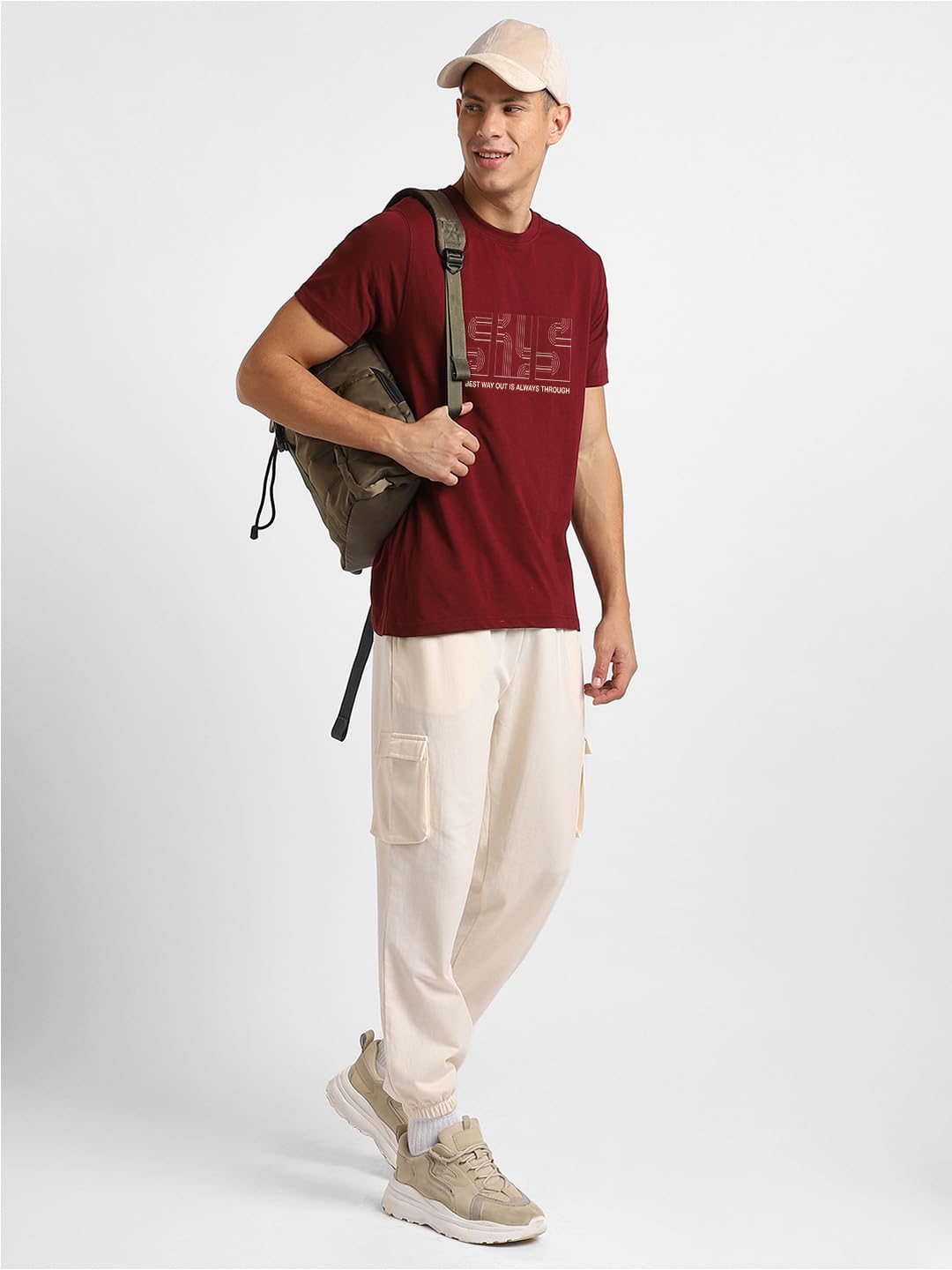 Nobero MenS Graphic Print Regular Fit T-Shirt (1M-Twts-C0836-Pbl_Wine Red