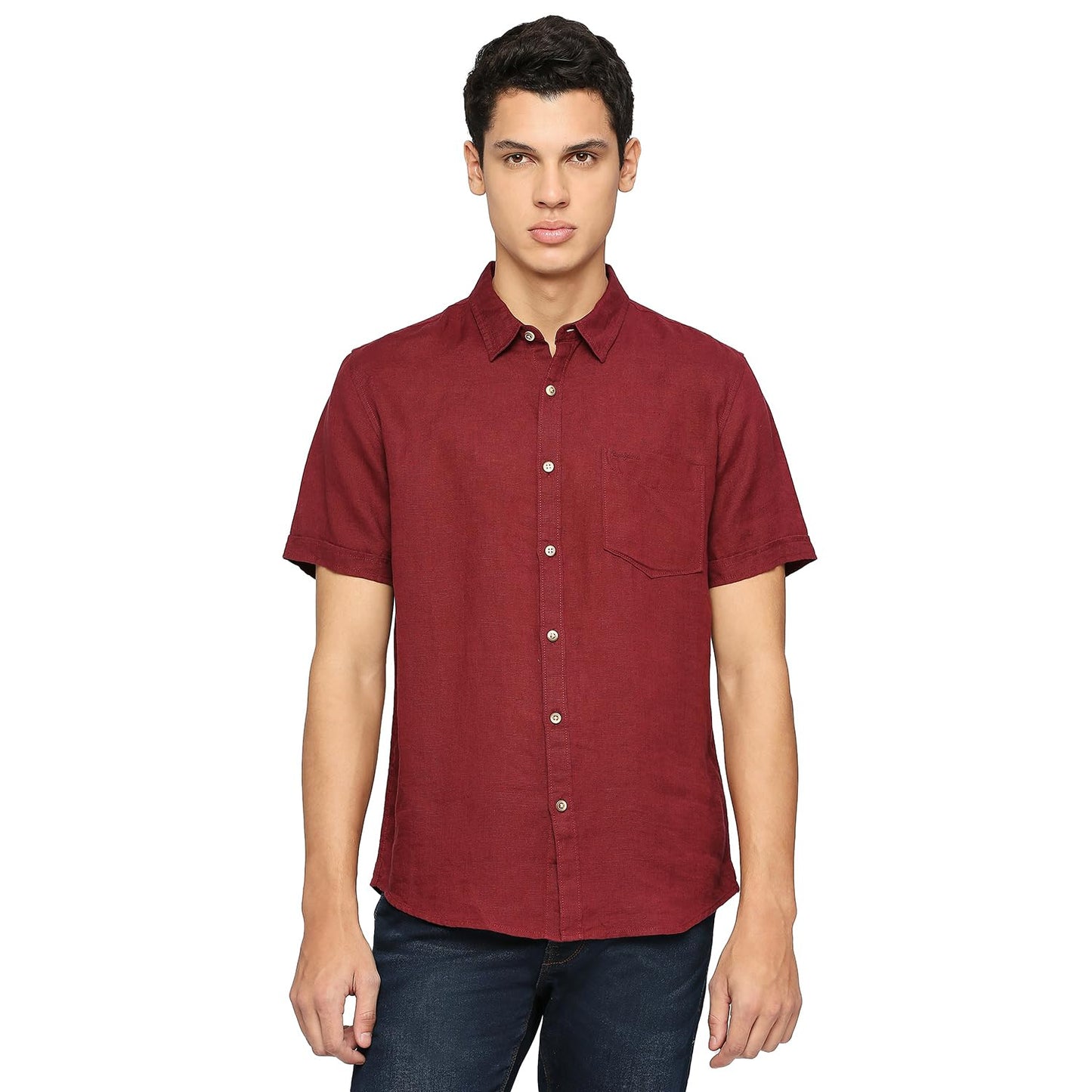 Pepe Jeans MenS Solid Regular Fit Shirt (Pm308260_Burgundy Red