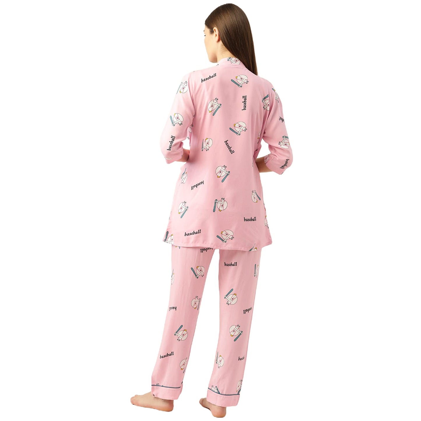 Sweet Dreams Women Printed Rayon 3 Piece Pyjama Set Peach