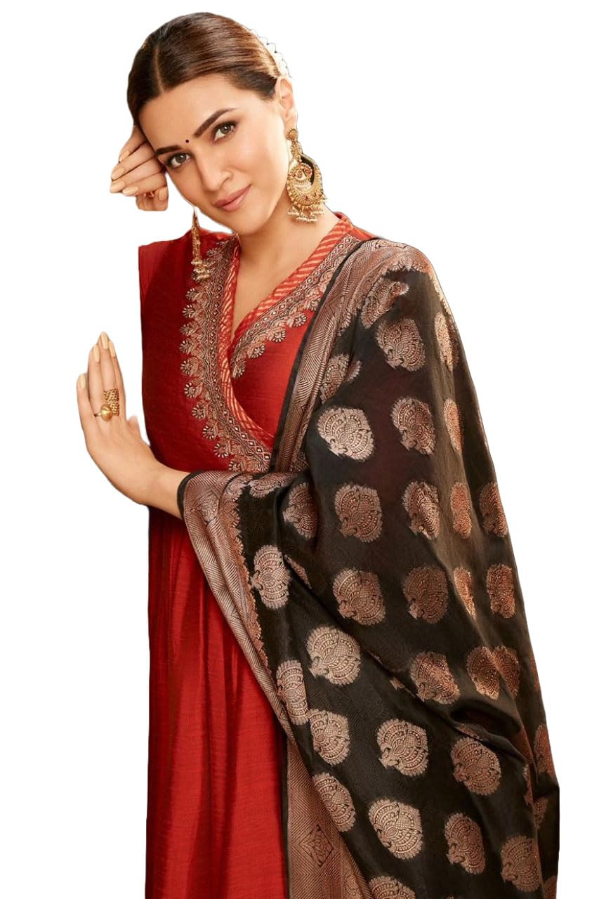 ANNI DESIGNER Womens Rayon Blend Embroidered Anarkali Kurta with Pant & Dupatta (Sumona Maroon_XL_Maroon_X-Large)