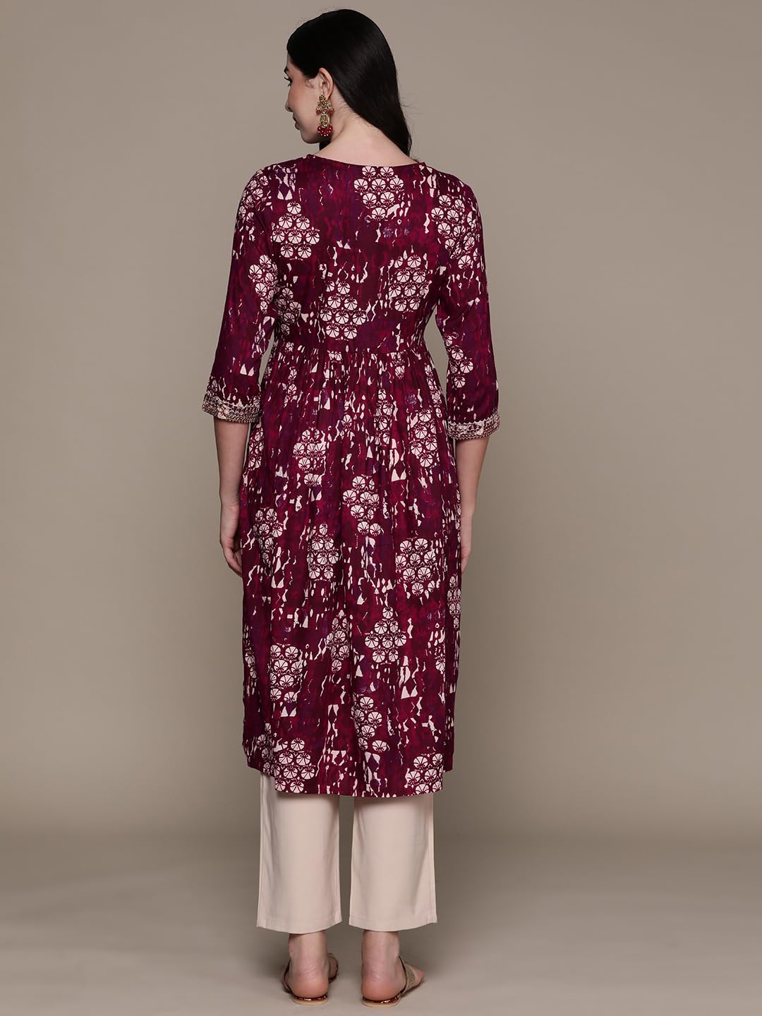 ishin Women's Viscose Rayon Embellished Maroon A-Line Kurta