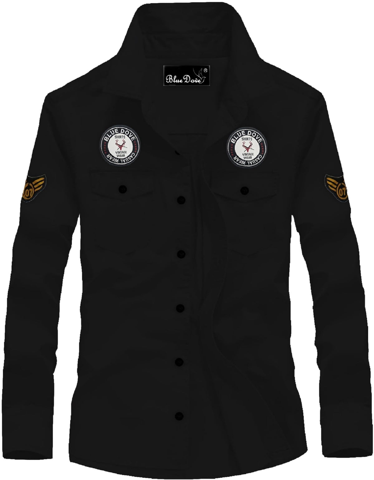 Kadiyu MenS Cotton Blend Shirt With Pockets Full Sleeves Round Collar Neck Botton Down Closure Solid Pattern Relaxed Fit And St