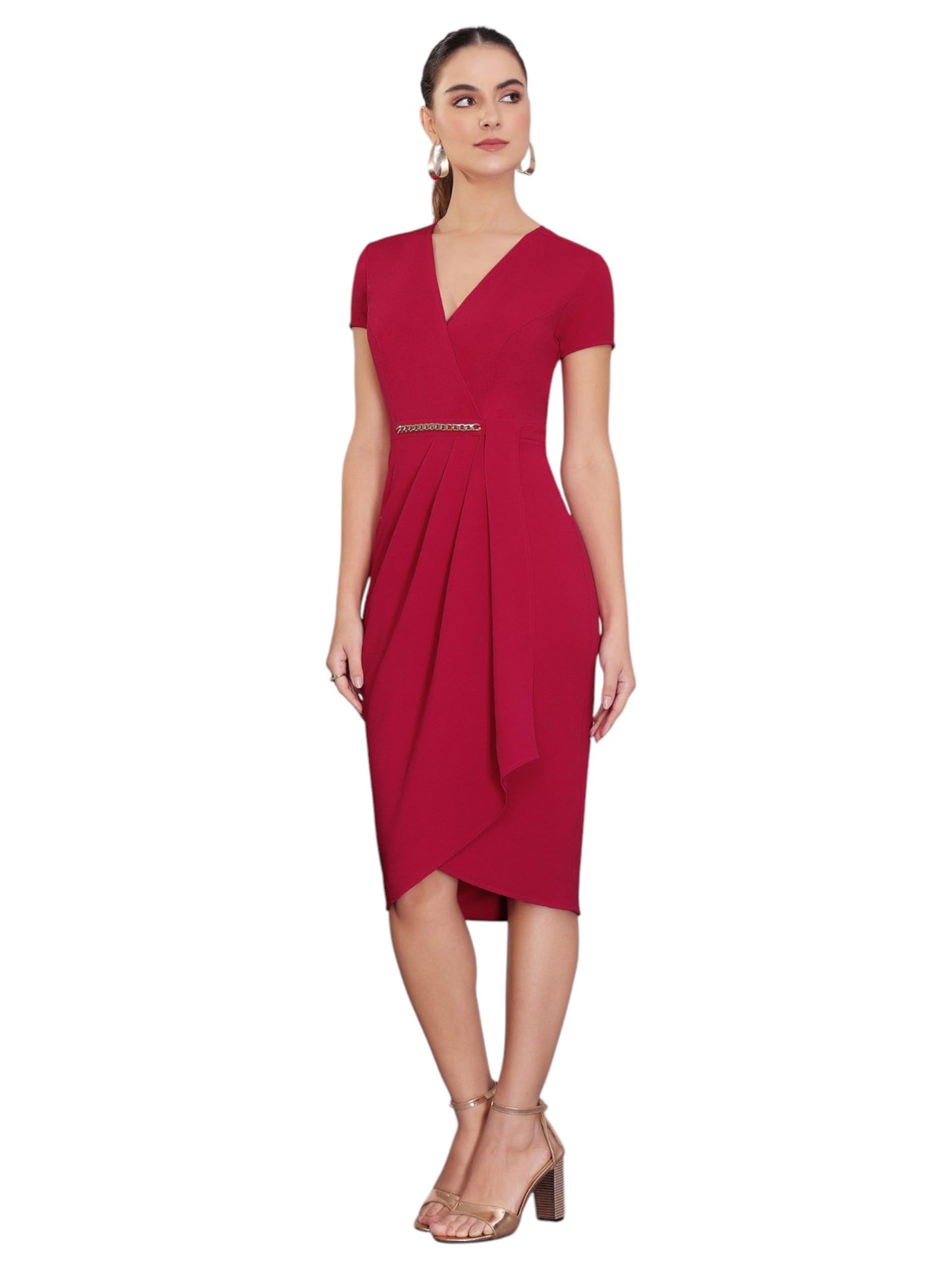 Miss Chase Womens Short Sleeve Knee-Long Dress (MCSS25D16-74-23-04, Dark Pink, M)