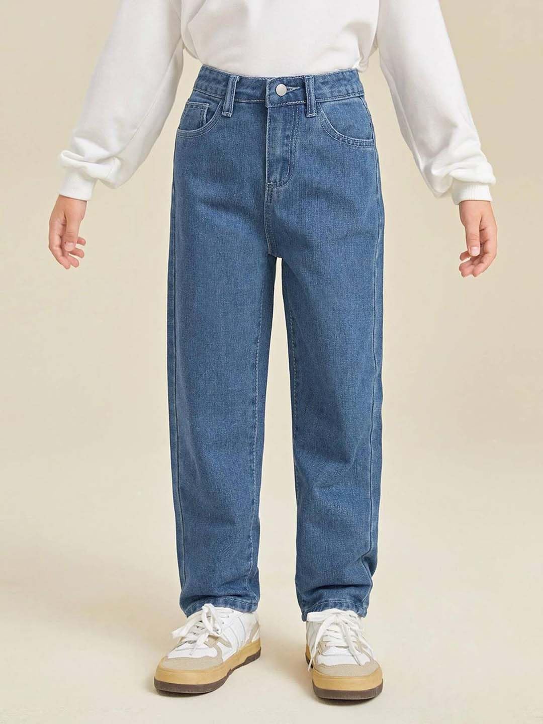 Kotty Boys Straight Fit Cotton Lycra Blend Solid Jeans Sky Blue