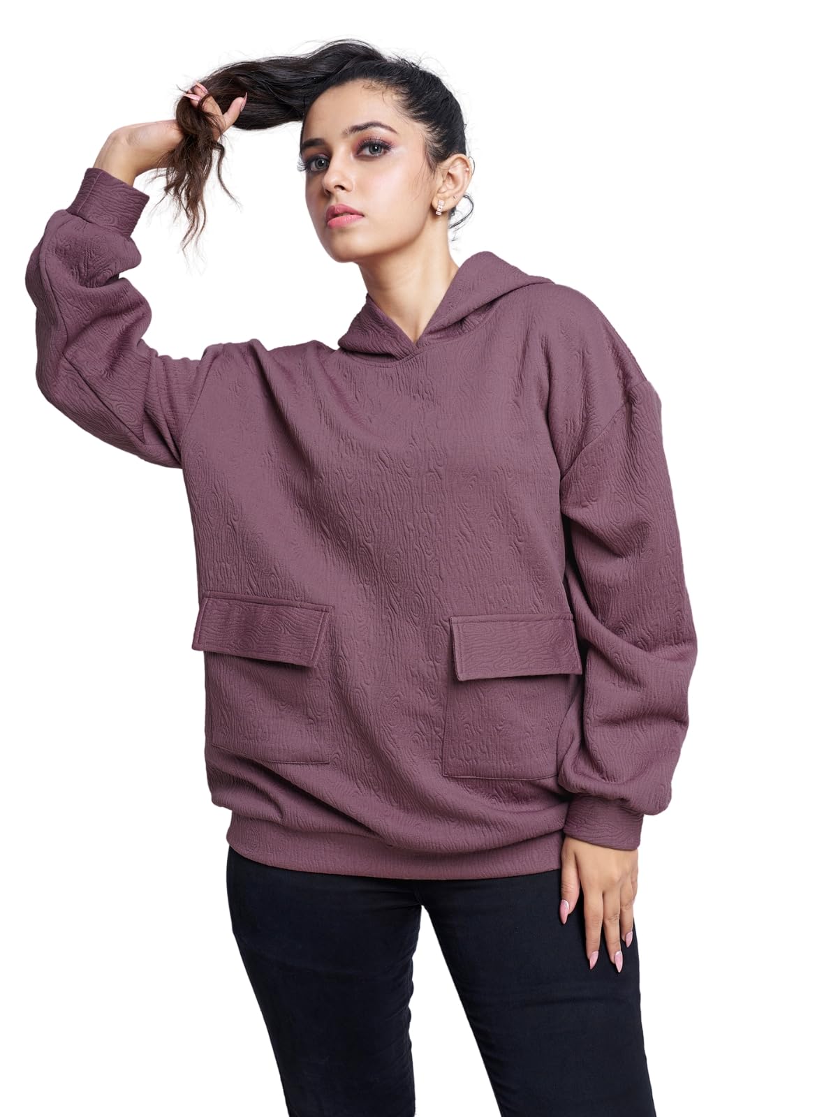 Greciilooks Women Cotton Hooded Neck Solid Regular Fit Hoodie Long Tops Oversized Shirt Pink