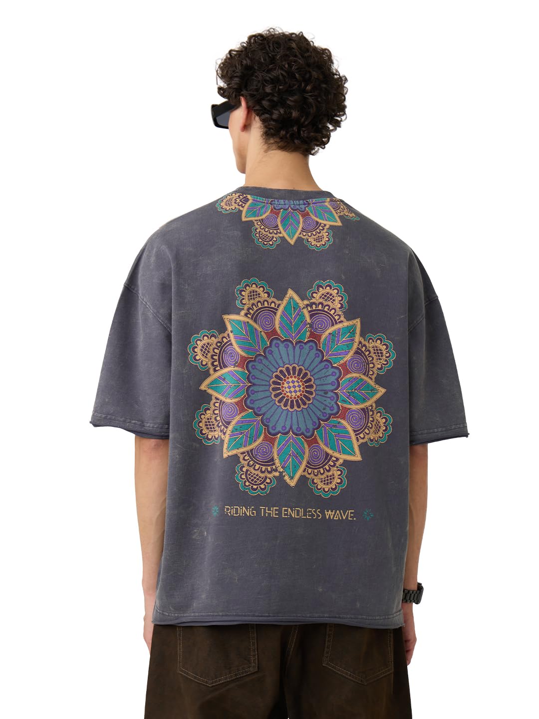 The Souled Store Samsara Men and Boys Short Sleeves Round Neck Grey Graphic Printed Cotton Super Oversized T-Shirts