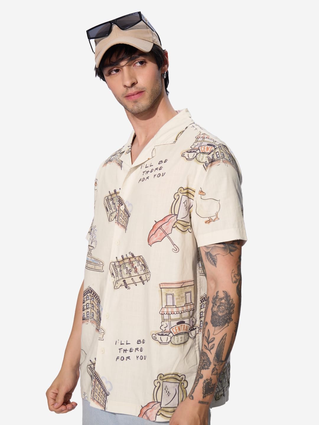 The Souled Store Official bFRIENDS: Ill Be There for You Men and Boys Half Sleeve Button Front Regular Fit Shirts Beige