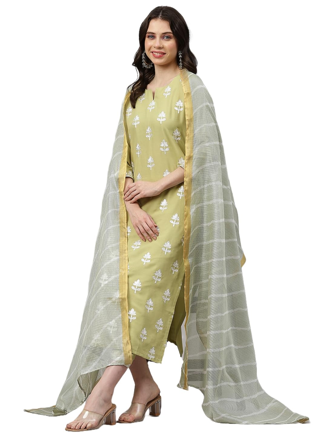 GoSriKi Womens Cotton Blend Kurta Pant With Dupatta