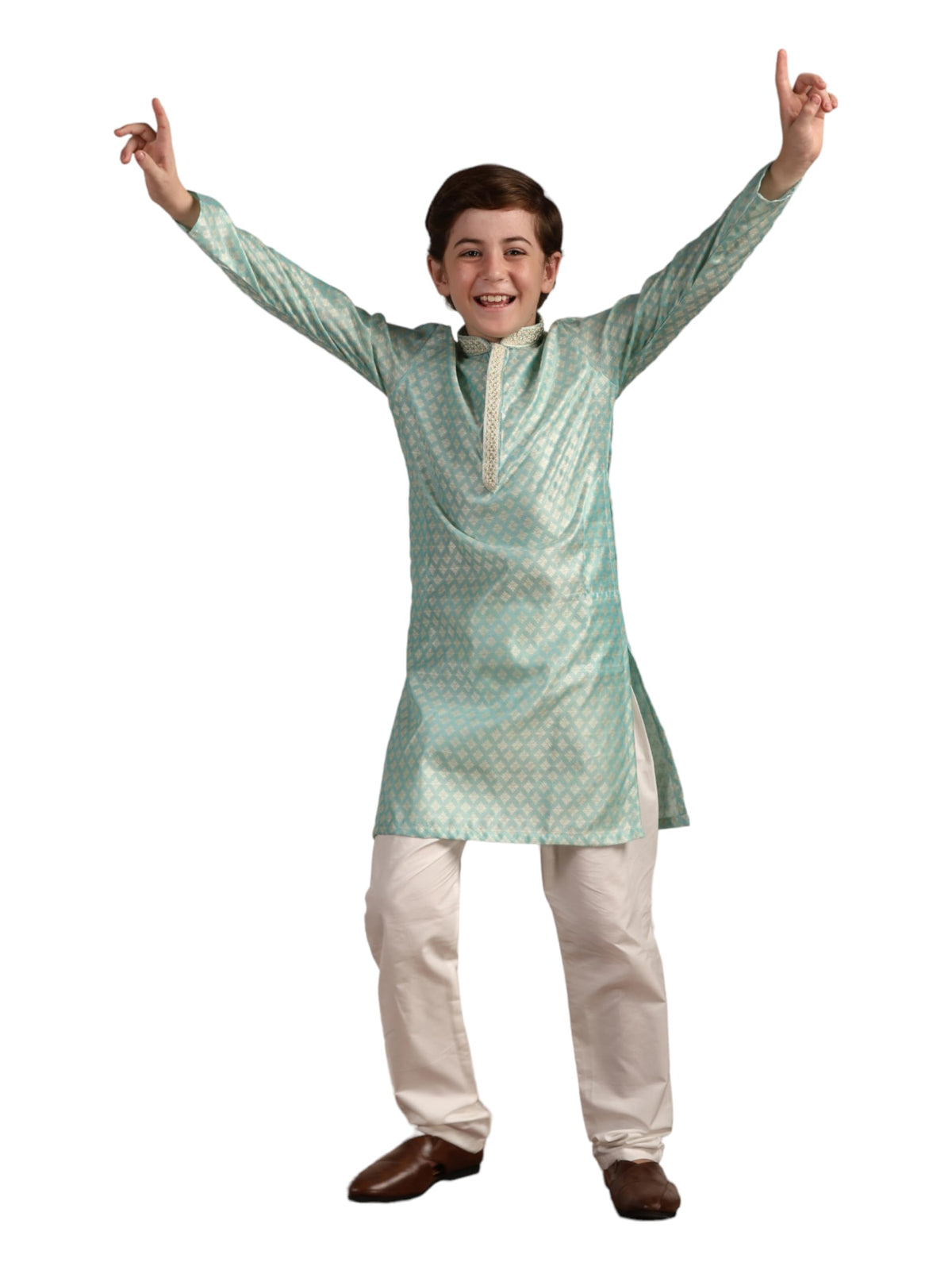 Manyavar Boys Green Art Silk Kurta Pyjama Set(3-4 Years)