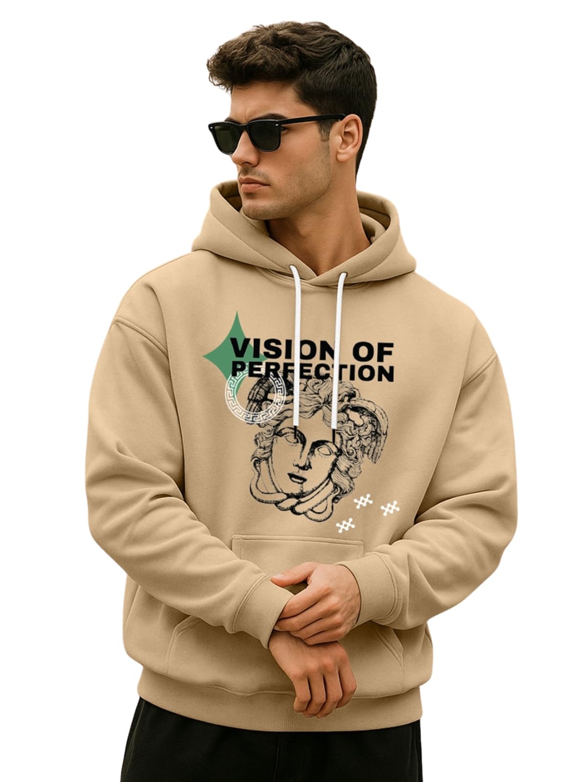 Veirdo Mens Cotton Fleece Regular Fit Hoodie Full Sleeve Vision of Perfection Front Graphic Printed Jumper Winter