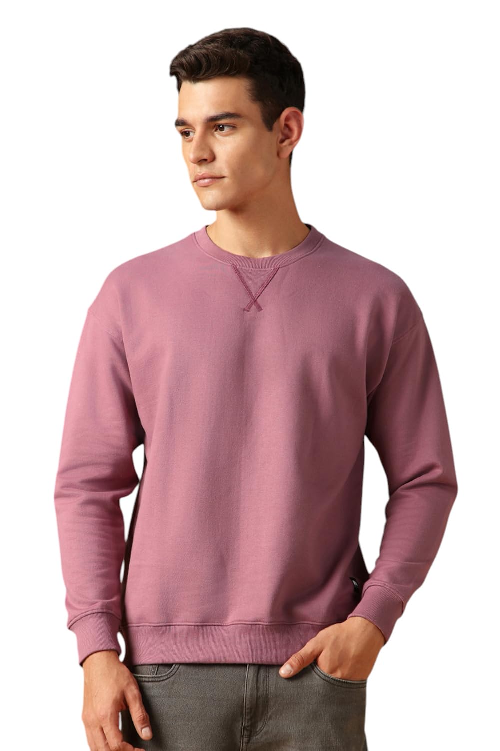 Dennis Lingo Men Solid Polycotton Regular Fit Full Sleeves Pullover Sweatshirts Pink