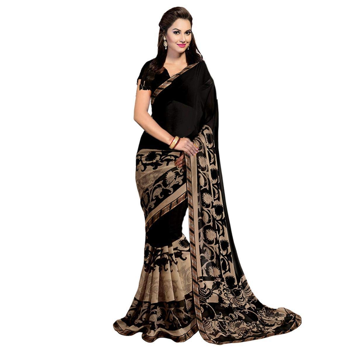 ANNI DESIGNER Georgette Saree with Blouse Piece (Black Gerog_Black_Free Size)