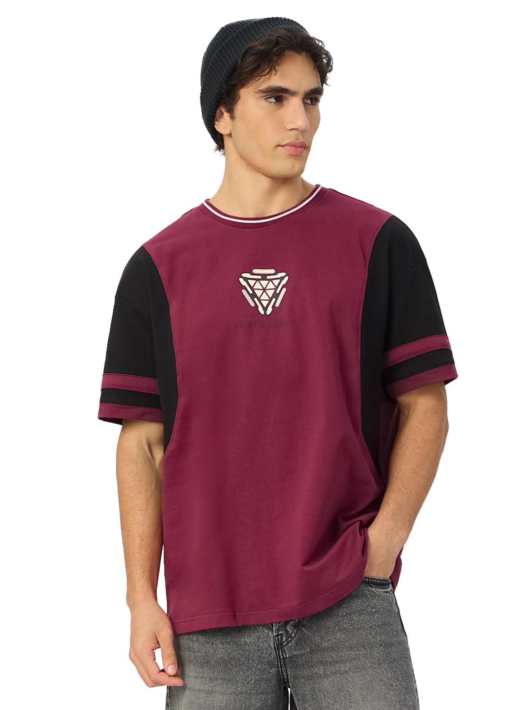 The Souled Store Official Iron Man: Arc Reactor Oversized T-Shirt for Men Boys Cotton Casual Half Sleeves Baggy Loose Fit Drop S