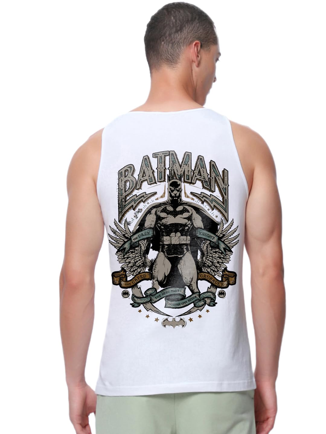 Bewakoof Official DC Merchandise Mens Graphic Print Regular Fit Sleeveless Round Neck Pure Cotton Vest_684018_White_S