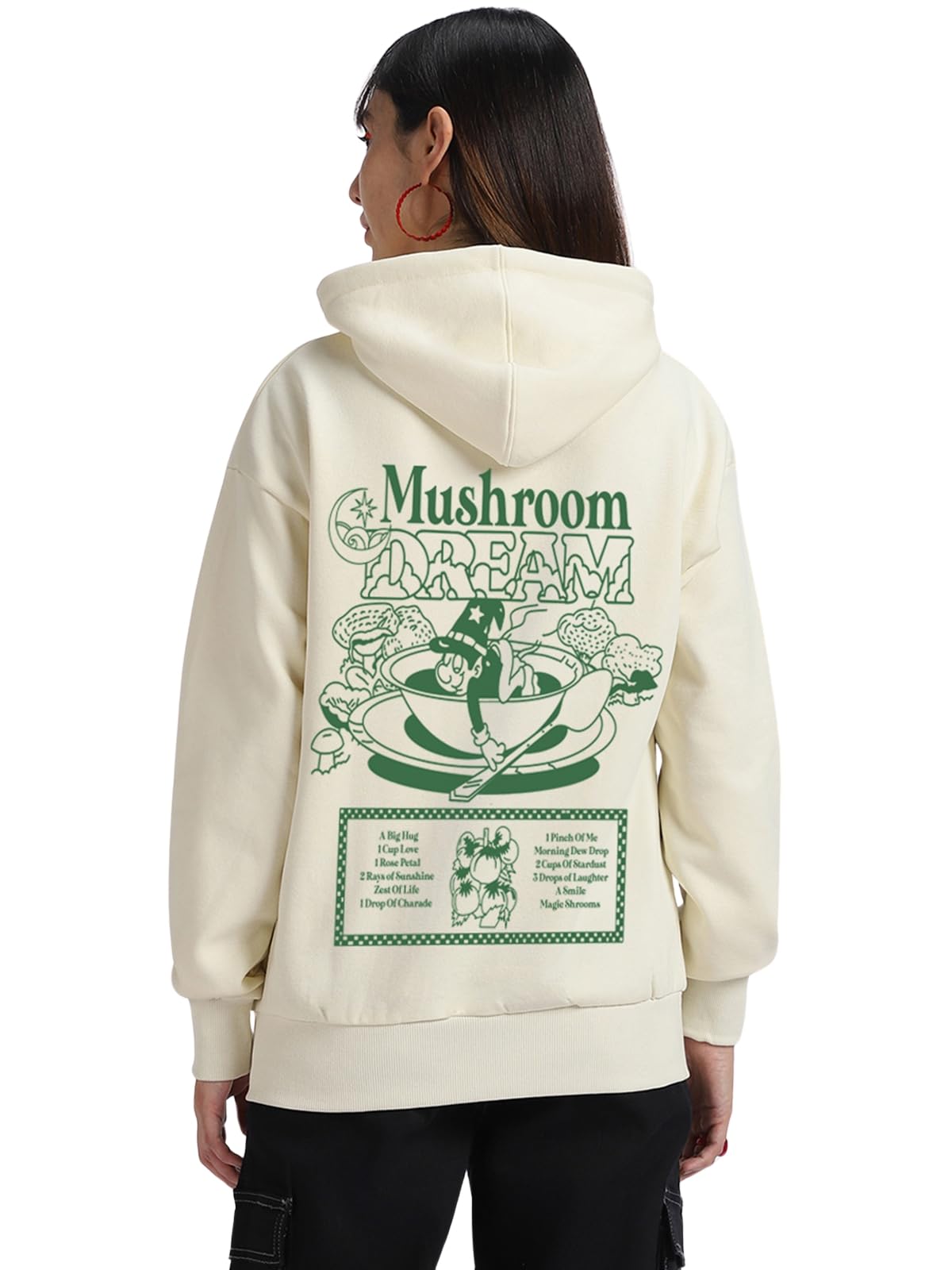 Juneberry Cotton Fleece Regular Fit Hooded Sweatshirt Lastest Back Graphic Printed Winter Hoodies For Women (W02_Mushroom_Mrsmlw