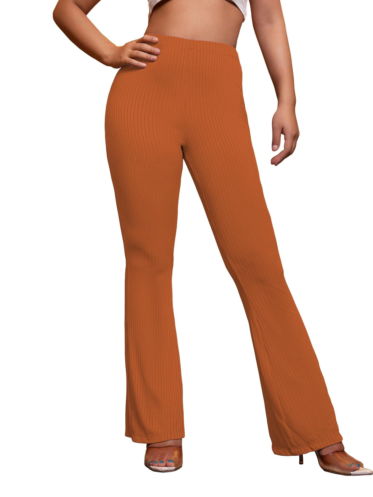 AVANOVA Rust Womens Yoga Dress Pants Stretchy Work Slacks Business Casual Office Flare Bell-Bottom/Boot-Cut Elastic Waist Regul