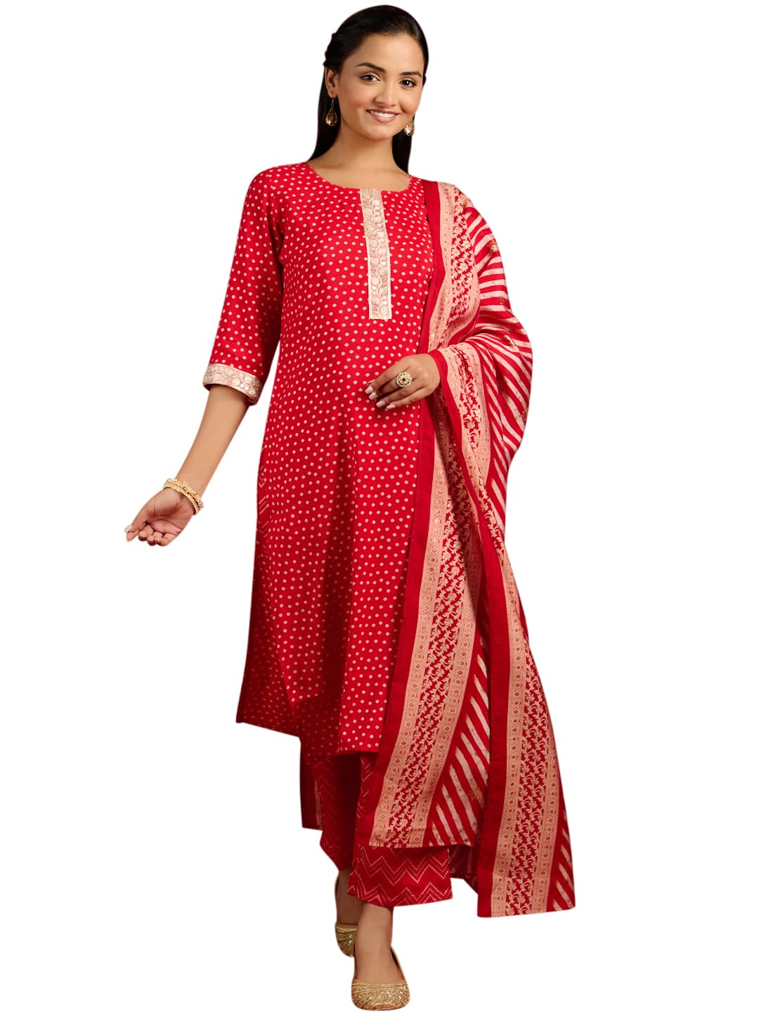 Libas WomenS Silk Blend Kurta Sets (34621_Red