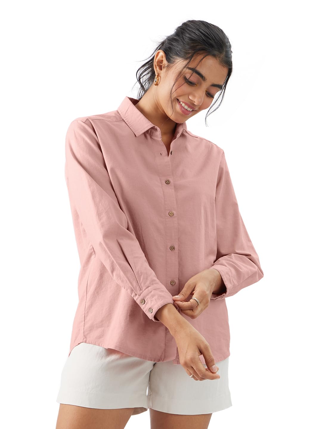 The Souled Store Rosewood Women and Girls Long Sleeve Collared Neck Button Down Regular Fit Cotton Linen Shirts