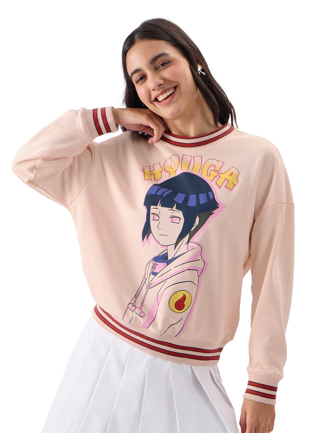 The Souled Store Official Naruto Originals: Hyuga Hinata Women and Girls Long Sleeves Round Neck Multicolor Graphic Printed Cott