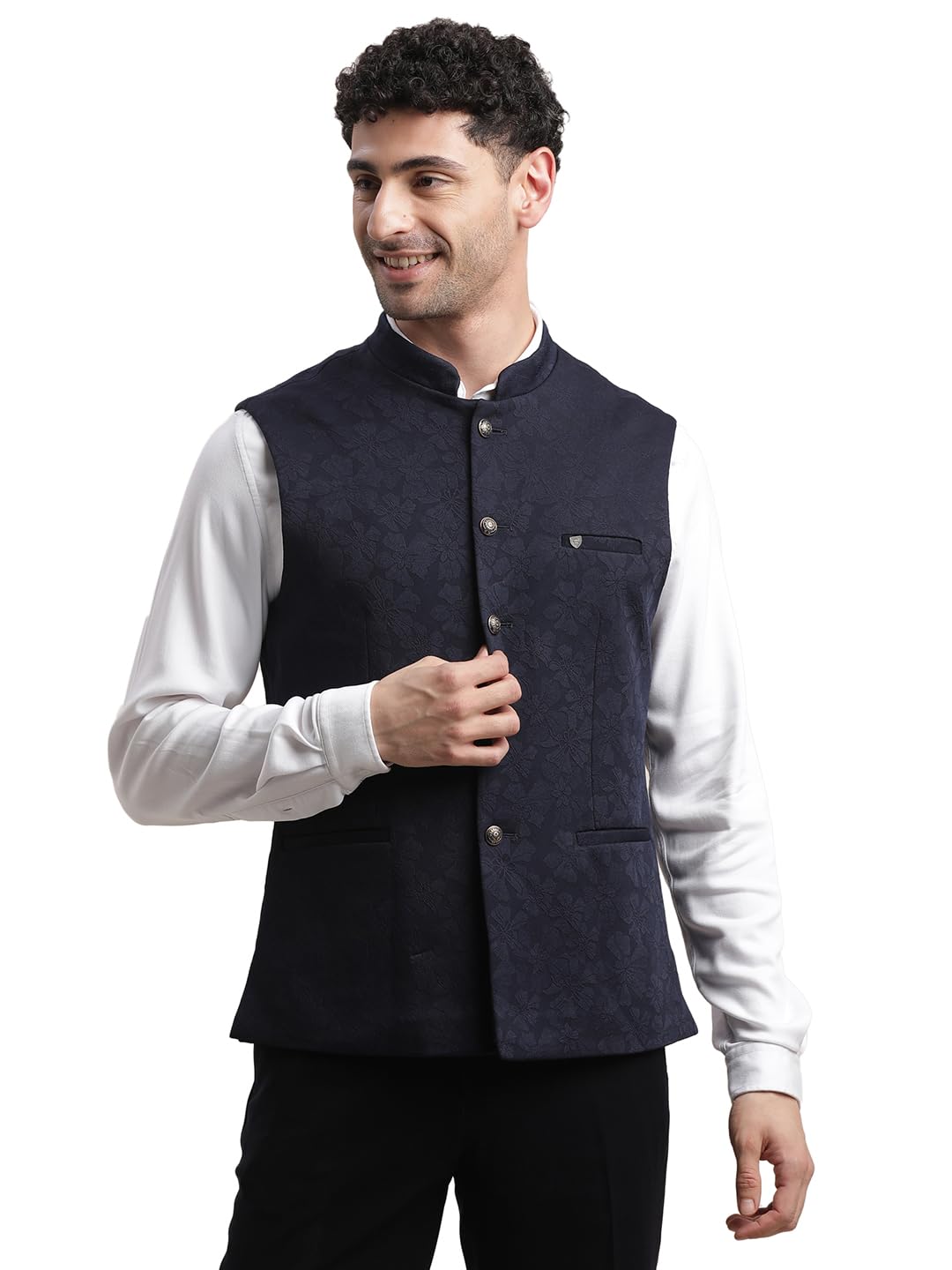 Turtle Men Poly Rayon Spandex Blue Nehru Jacket