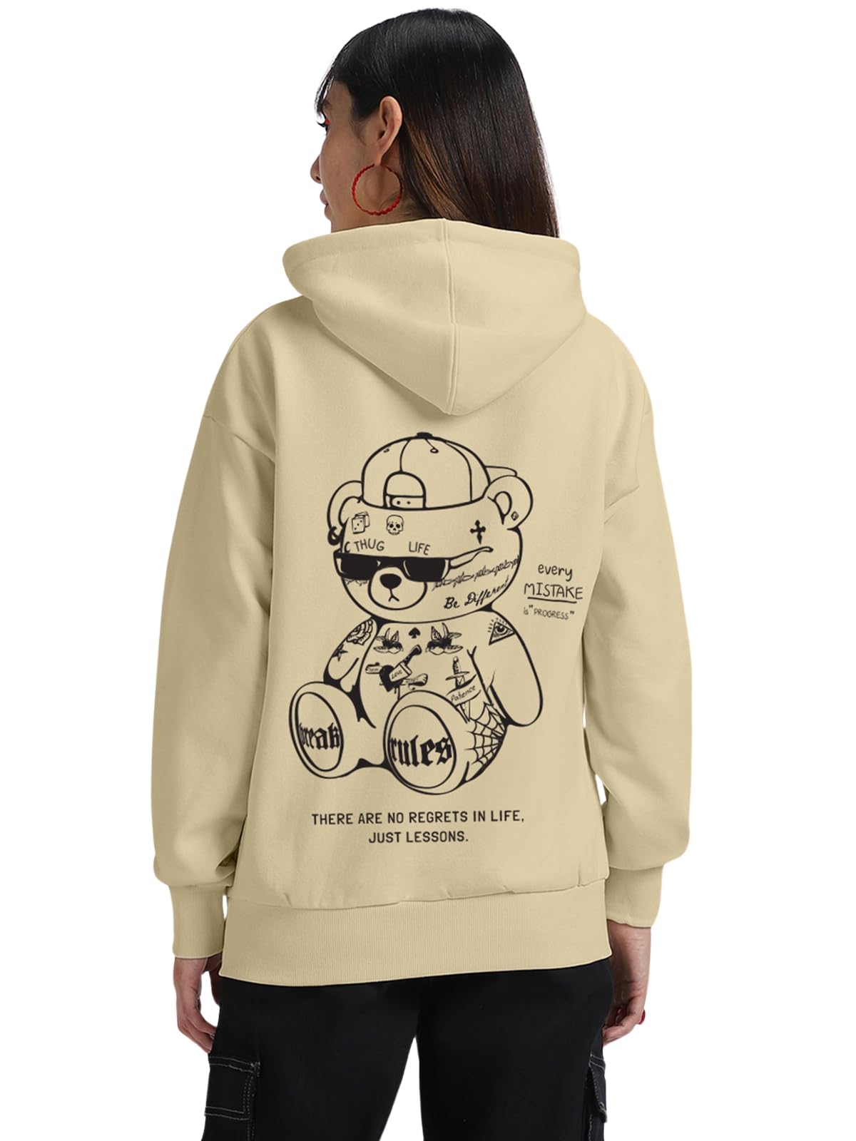 Juneberry Cotton Fleece Regular Fit Hooded Sweatshirt Lastest Back Graphic Printed Winter Hoodies For Women (W02_Brkrulstdy_Sybn