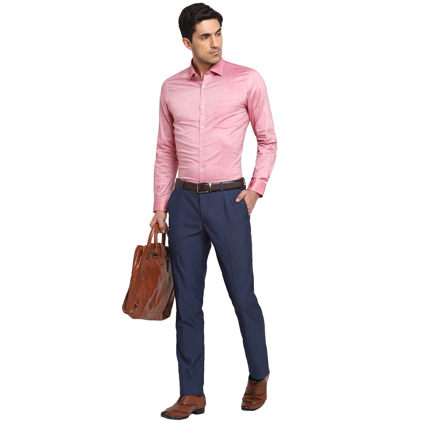 Turtle Men 100% Cotton Pink Solid Slim Fit Formal Shirt