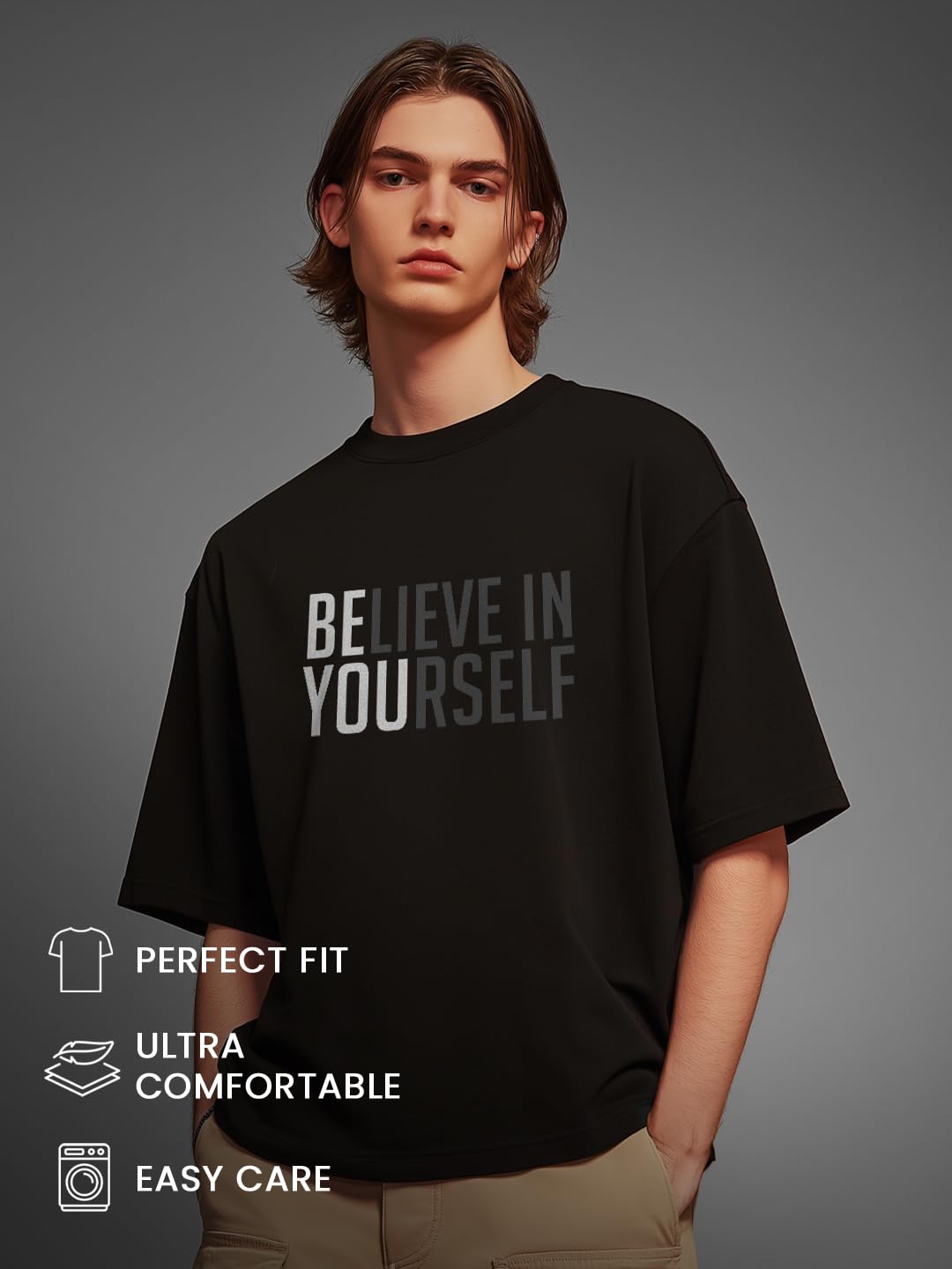 Nobero MenS Graphic Print Oversized Fit T-Shirt (1M-Twrt-C0218_Black