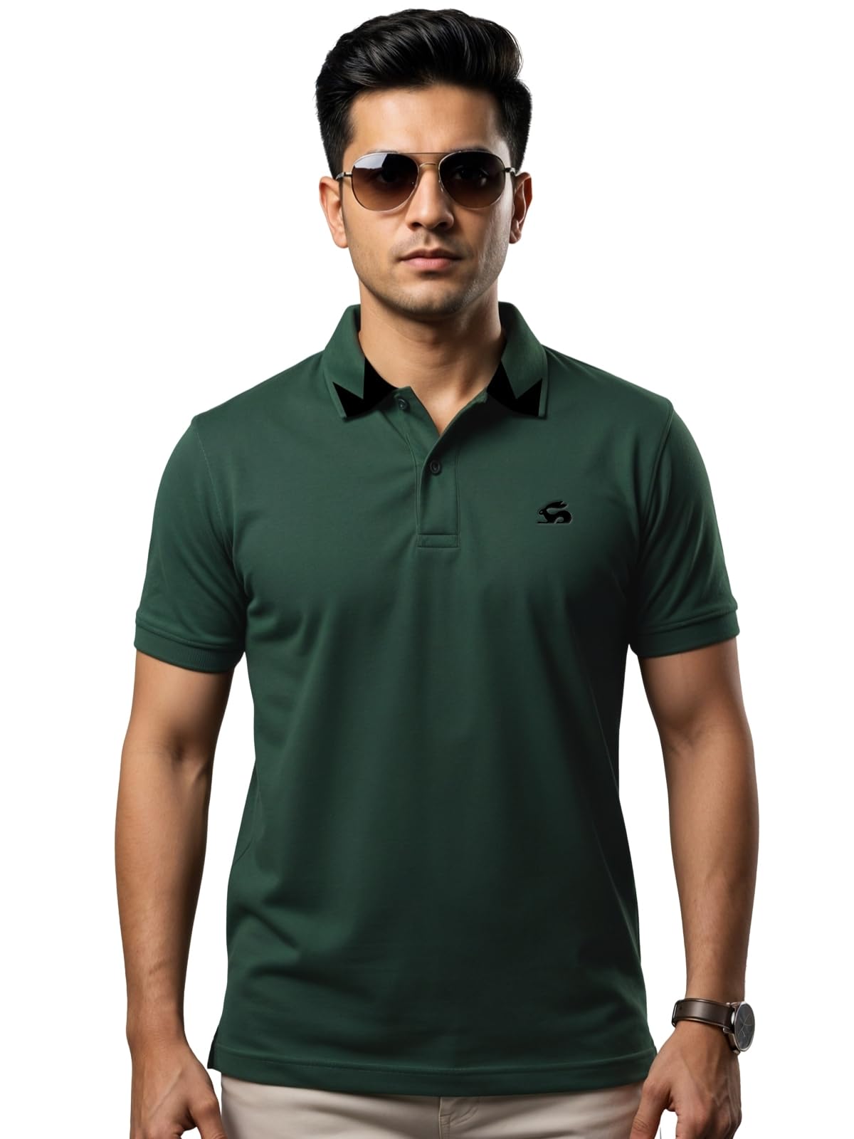 Mens Premium Cotton Polo T-Shirt | 220 GSM Soft Fabric | Casual Stylish Look | Contrast Collar Design Green Polo T Shirt | Polo