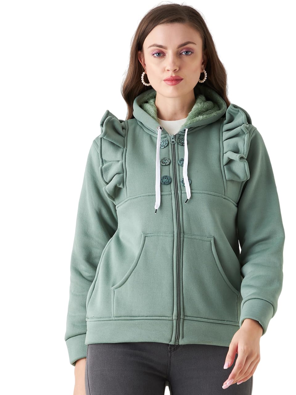 PIVL Women Solid Hooded Casual Jacket For Winter