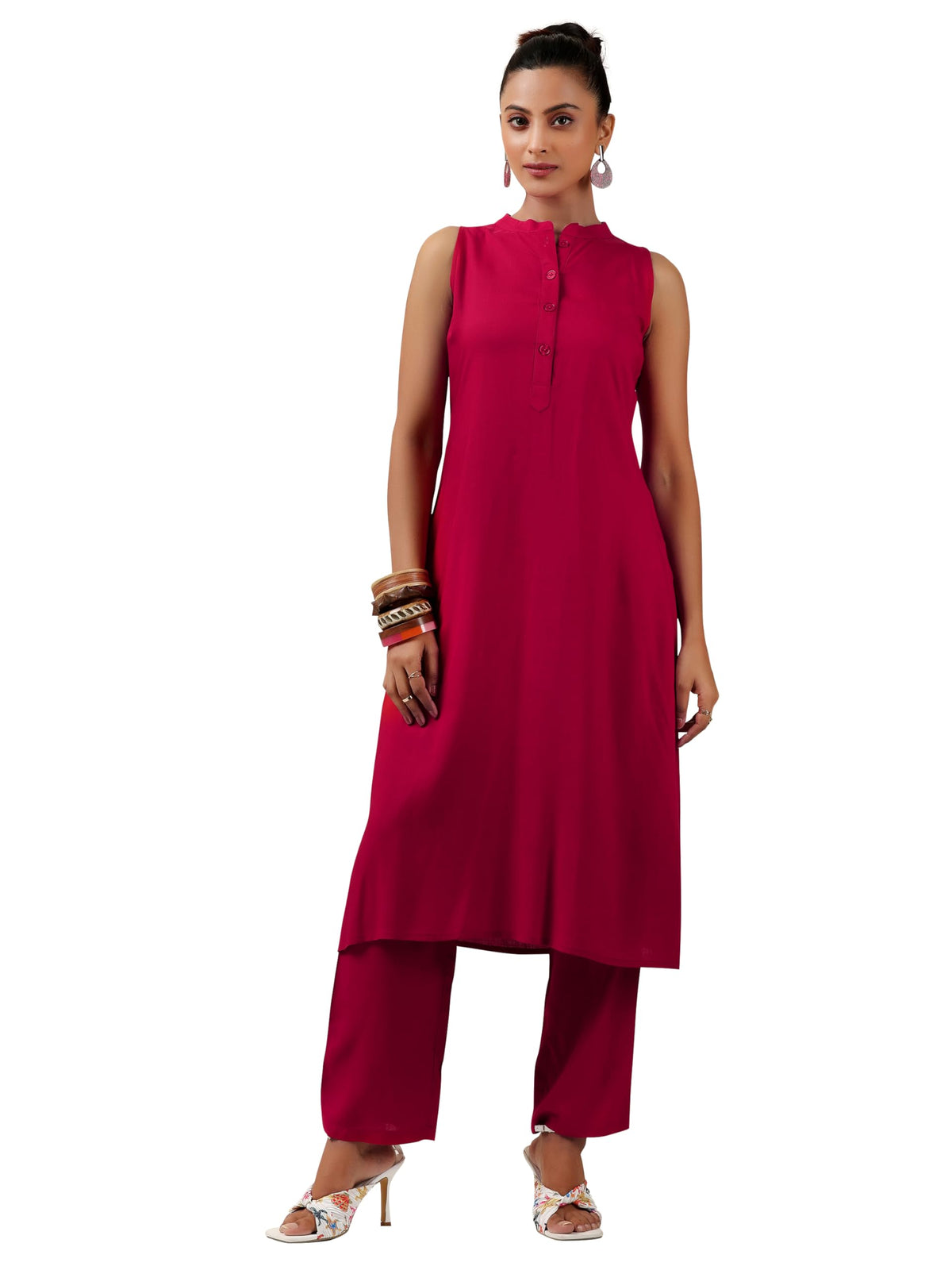 Libas Womens Solid Cotton Blend Co-Ord Set For Women