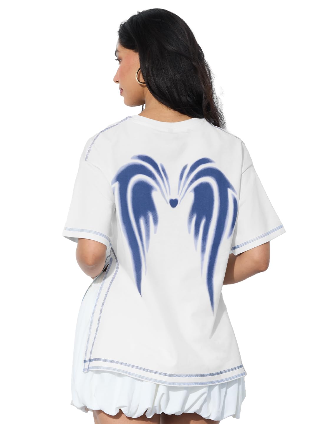 The Souled Store Oversized T-Shirt: 99% Angel Women and Girls Short Sleeves Round Neck White Graphic Printed Cotton Oversized T-