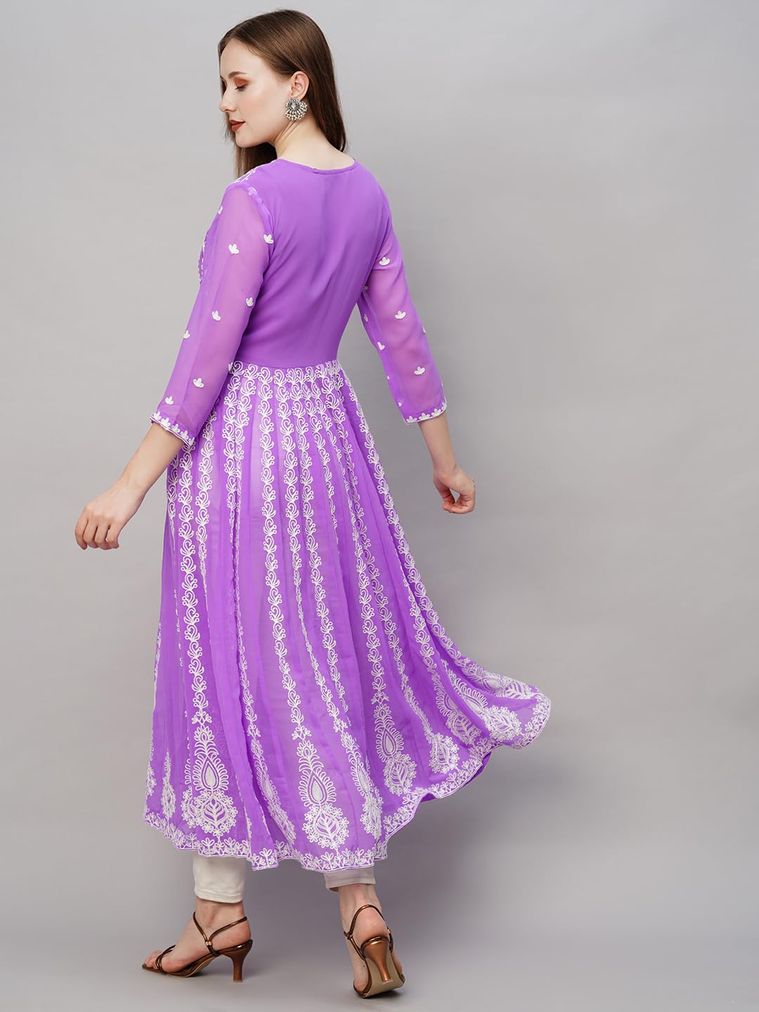 ANNI DESIGNER Women's Georgette Chikankari Embroidered Anarkali Kurti