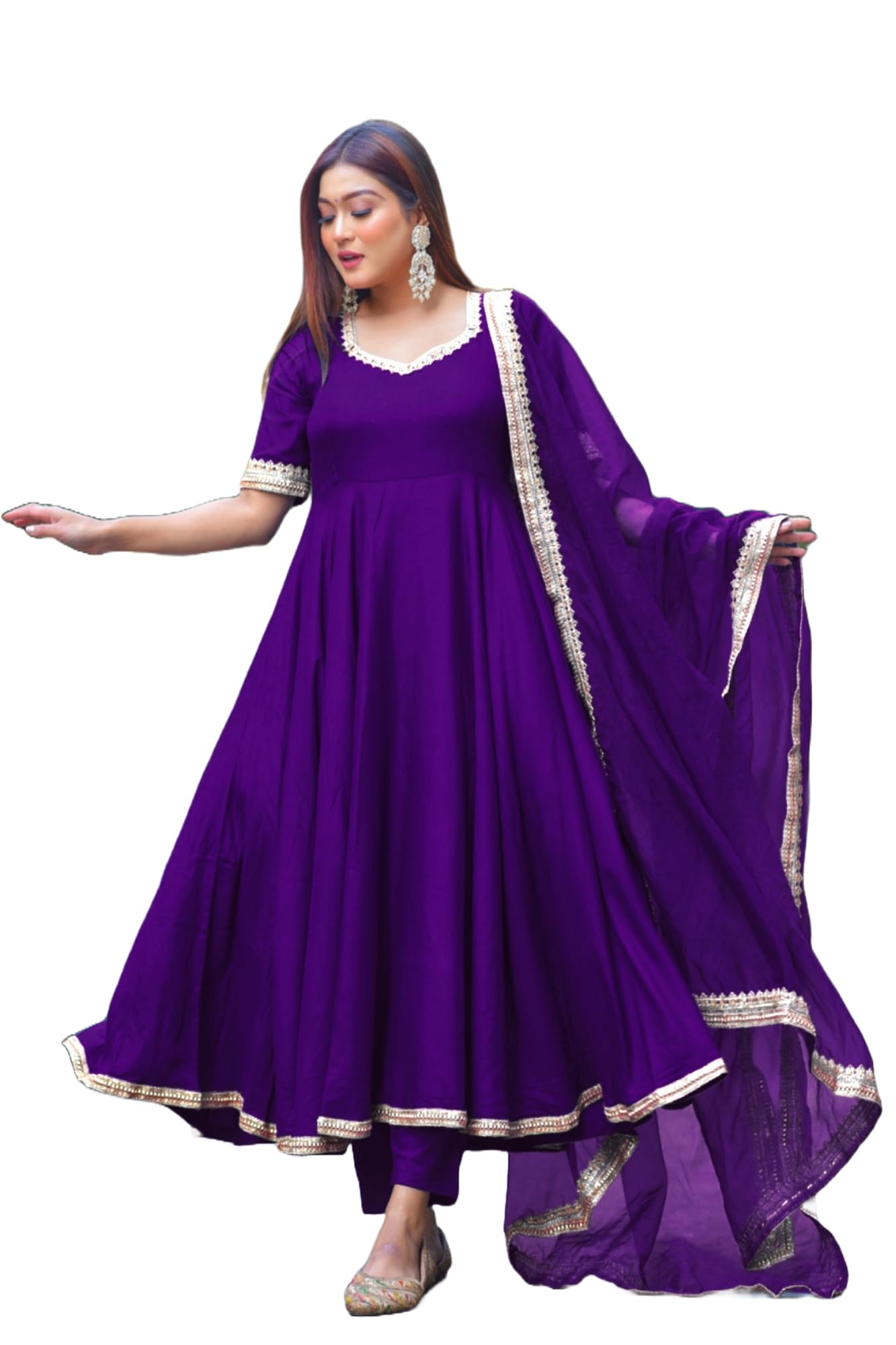 ANNI DESIGNER Womens Rayon Blend Anarkali Solid Kurta with Pant & Dupatta (Shyam BEGANI-VKS01_L_Begani_Large)