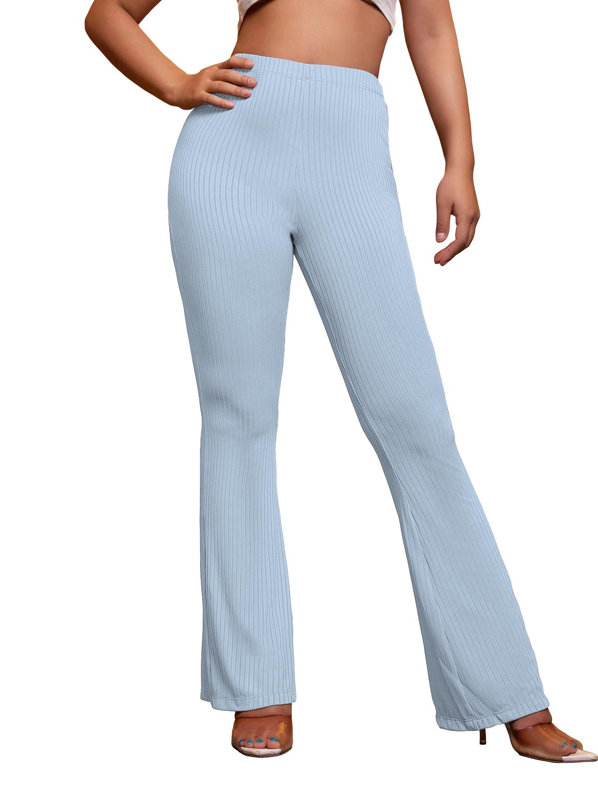 AVANOVA Sky Blue Womens Yoga Dress Pants Stretchy Work Slacks Business Casual Office Flare Bell-Bottom/Boot-Cut Elastic Waist R