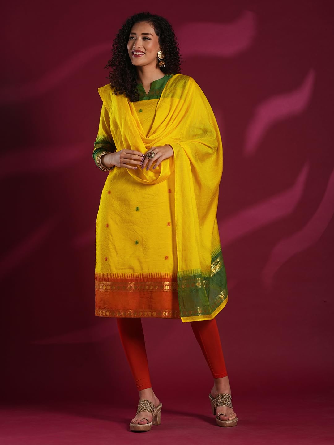 ANNI DESIGNER Women's Rayon Viscose Straight Printed Kurta with Dupatta