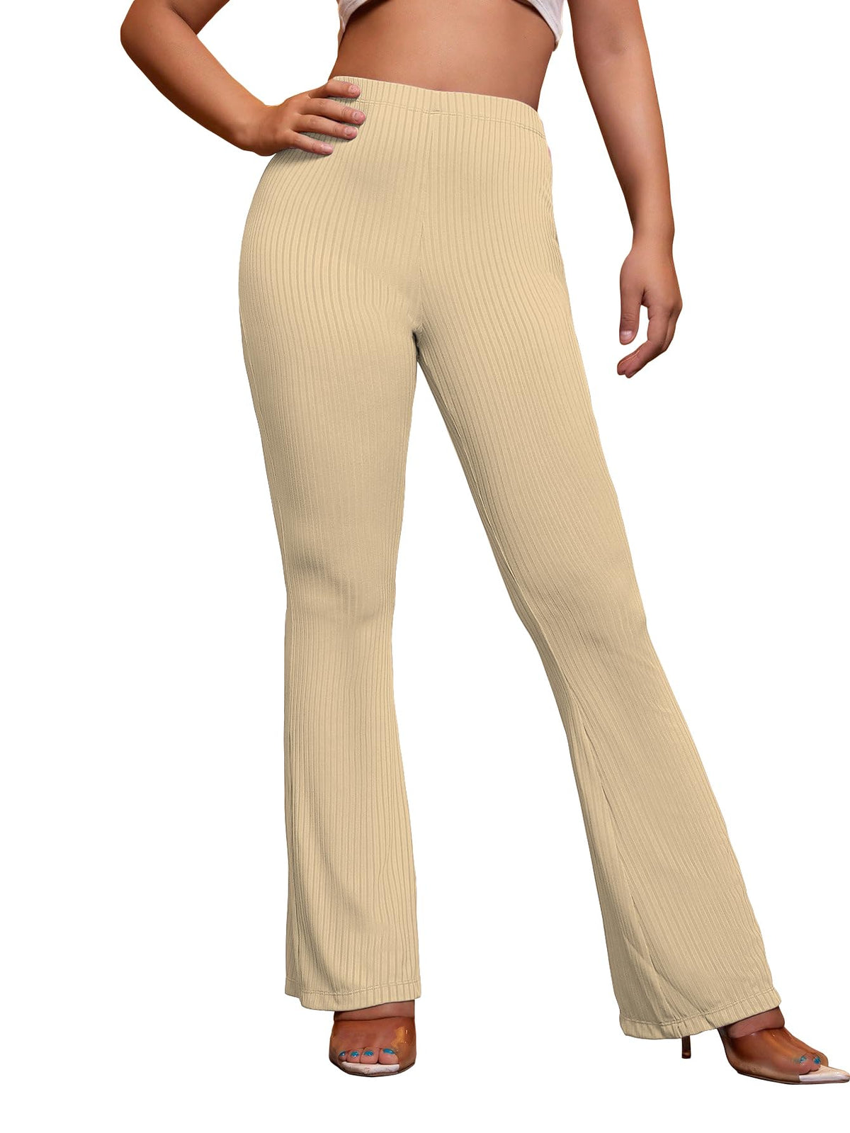 AVANOVA Skin Beige Womens Yoga Dress Pants Stretchy Work Slacks Business Casual Office Flare Bell-Bottom/Boot-Cut Elastic Waist