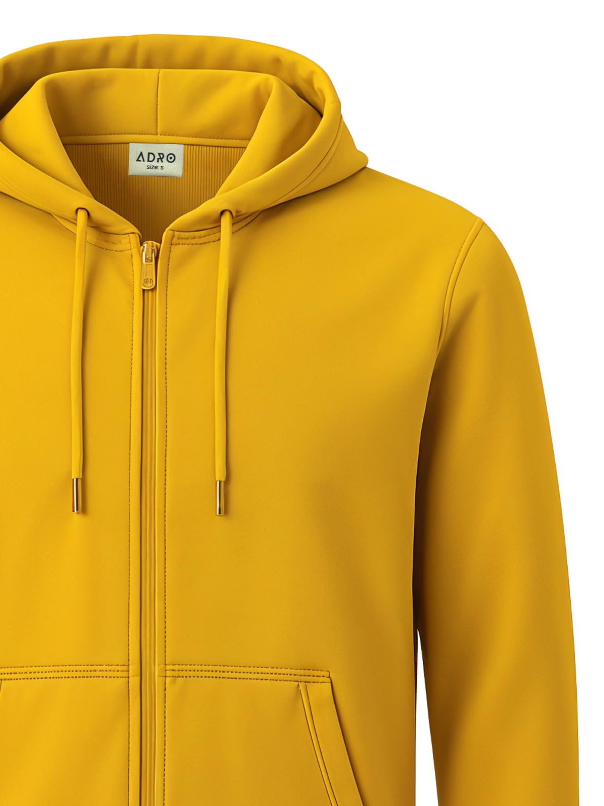 ADRO Mens Cotton Neck Hooded Sweatshirt (ZHH-24-PLN-MU_Mustard