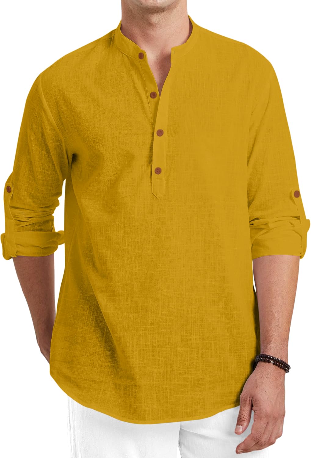 Royalscout Men Cotton Blend Full Sleeve Short Kurta Gold