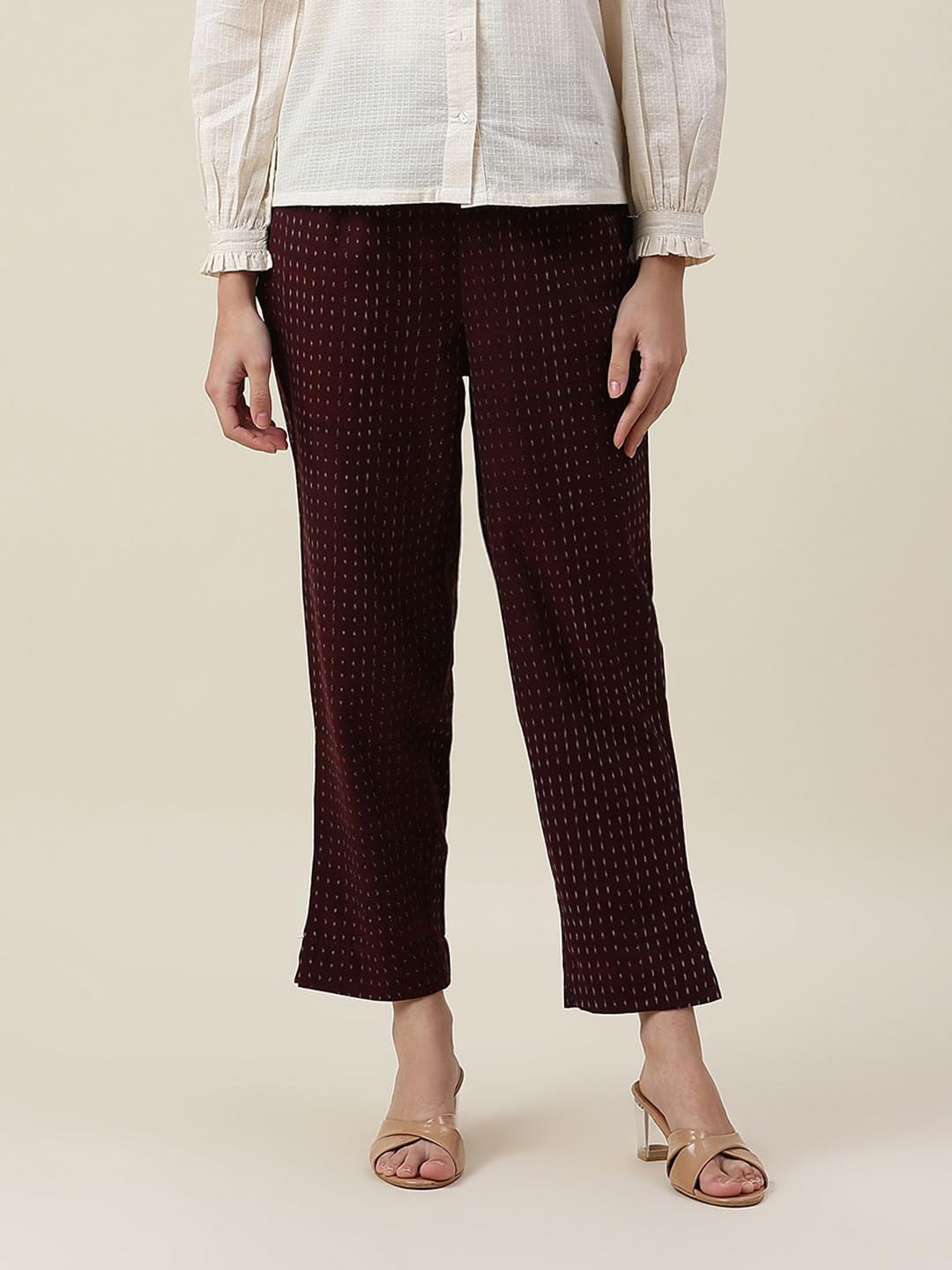 Fabindia Women's Relaxed Casual Pants (1025732MAROON_Maroon