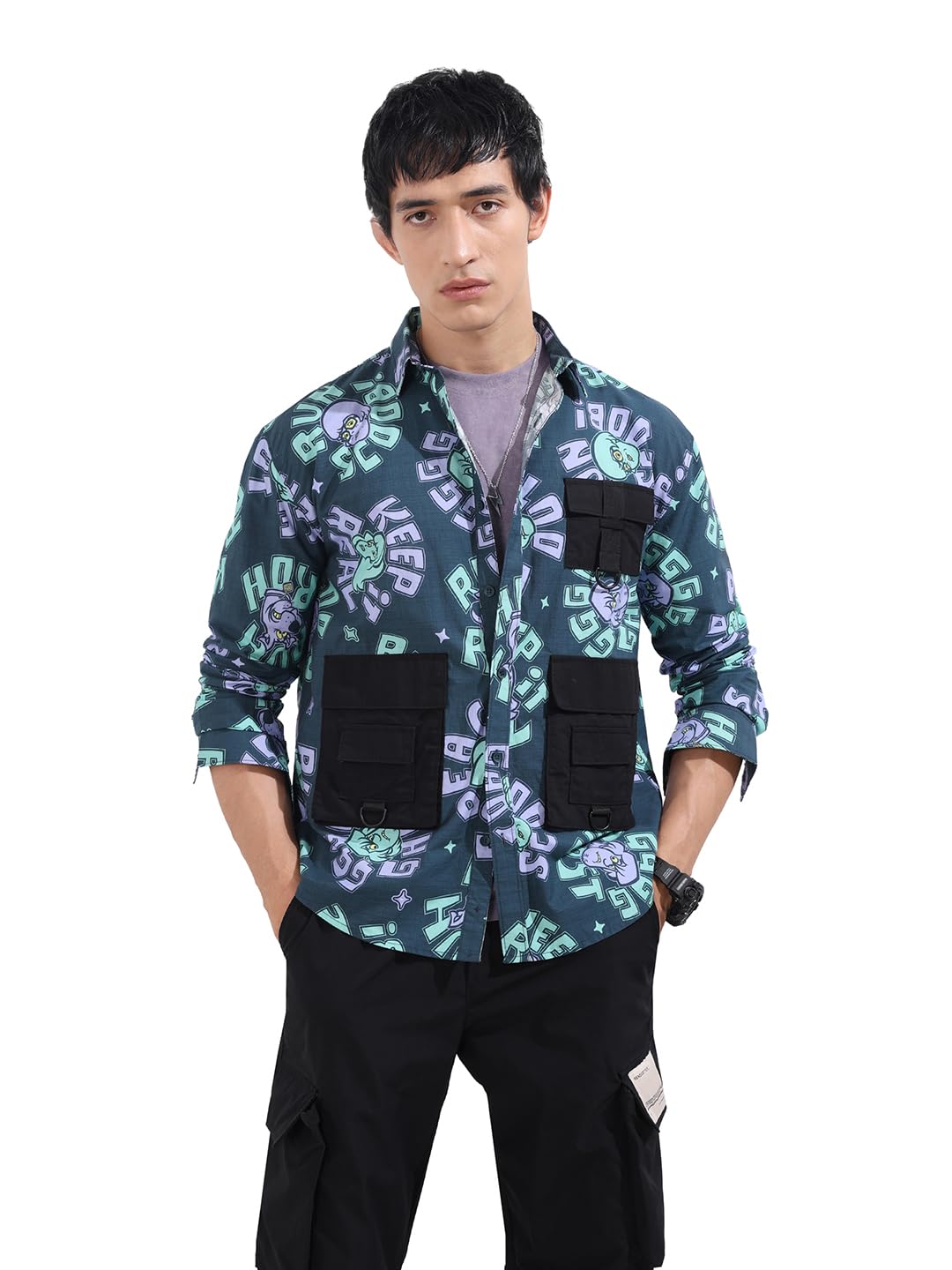 The Indian Garage Co Mens Relaxed Fit Scooby Doo Cutaway Collar Long Sleeves Street Sweater